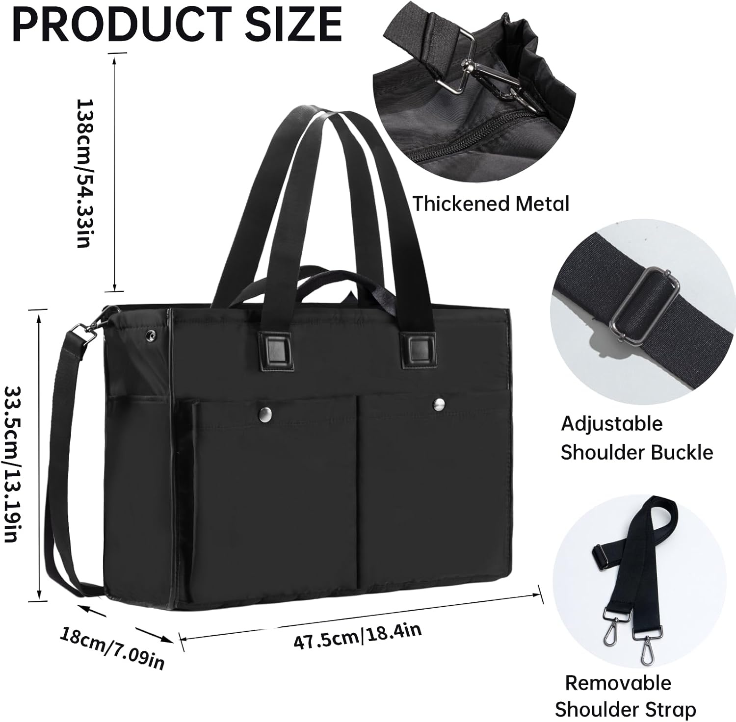 image:imageLarge Tote Bag for Women Embroidery Handbags for Women Weekender HandbagsBlack