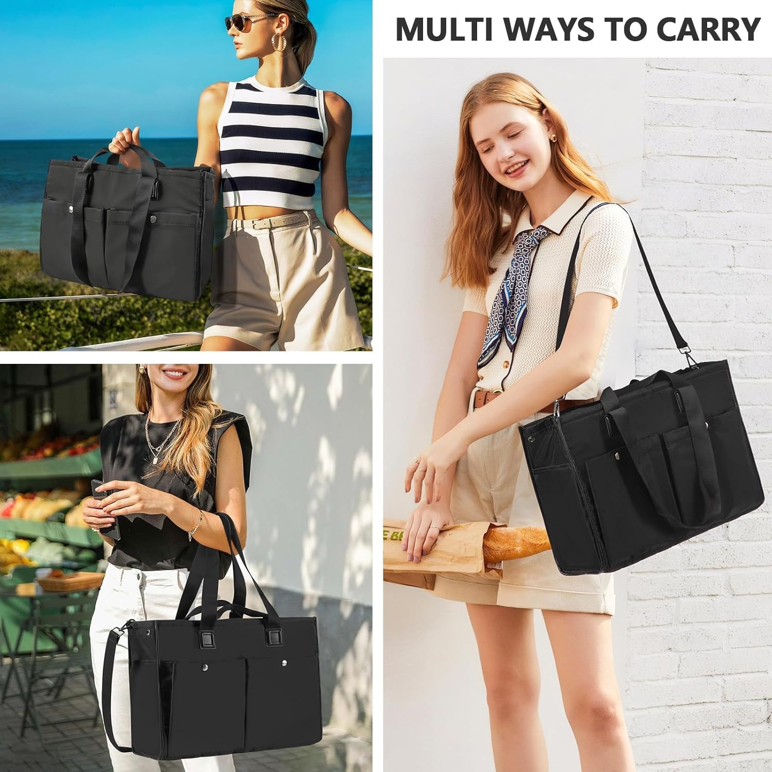 image:imageLarge Tote Bag for Women Embroidery Handbags for Women Weekender HandbagsBlack