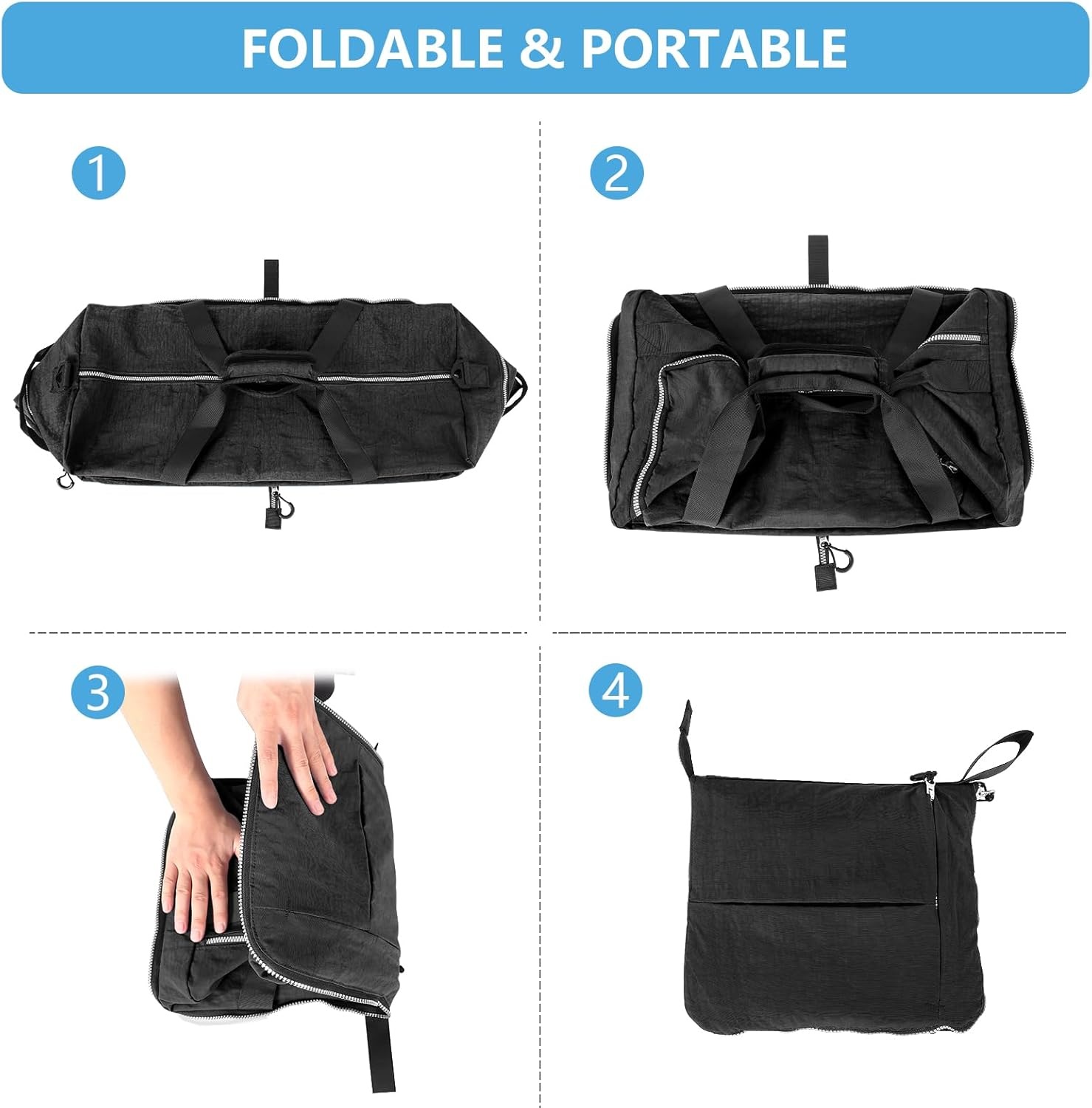 image:imageVomgomfom 120L Foldable Nylon Travel Duffle Bag with Separate Shoe Compartment Multiple Pockets Thickened Base Removable Strap amp HandleBlackBlack