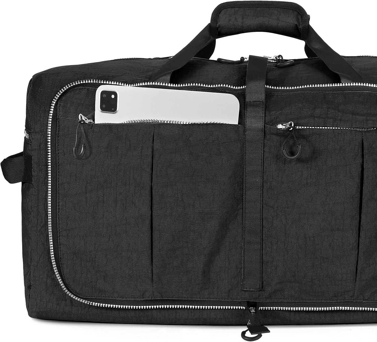 image:imageVomgomfom 120L Foldable Nylon Travel Duffle Bag with Separate Shoe Compartment Multiple Pockets Thickened Base Removable Strap amp HandleBlackBlack