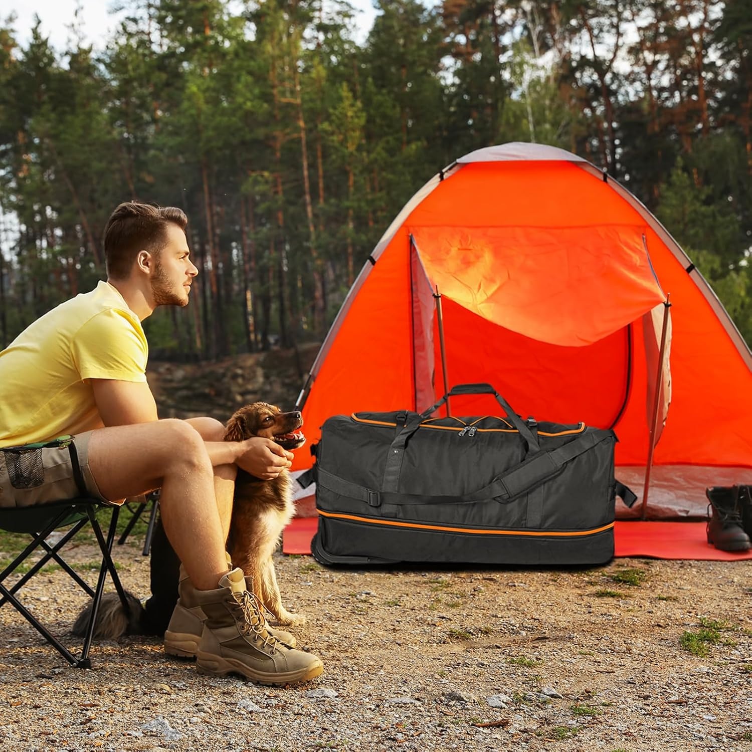 image:imageVomgomfom 32 SoftSided Foldable Wheeled Travel Duffel BagExpandable 110L to 140L Rolling Cargo Bag with 2 Wheels and Multiple PocketsBlackorangeBlackorange
