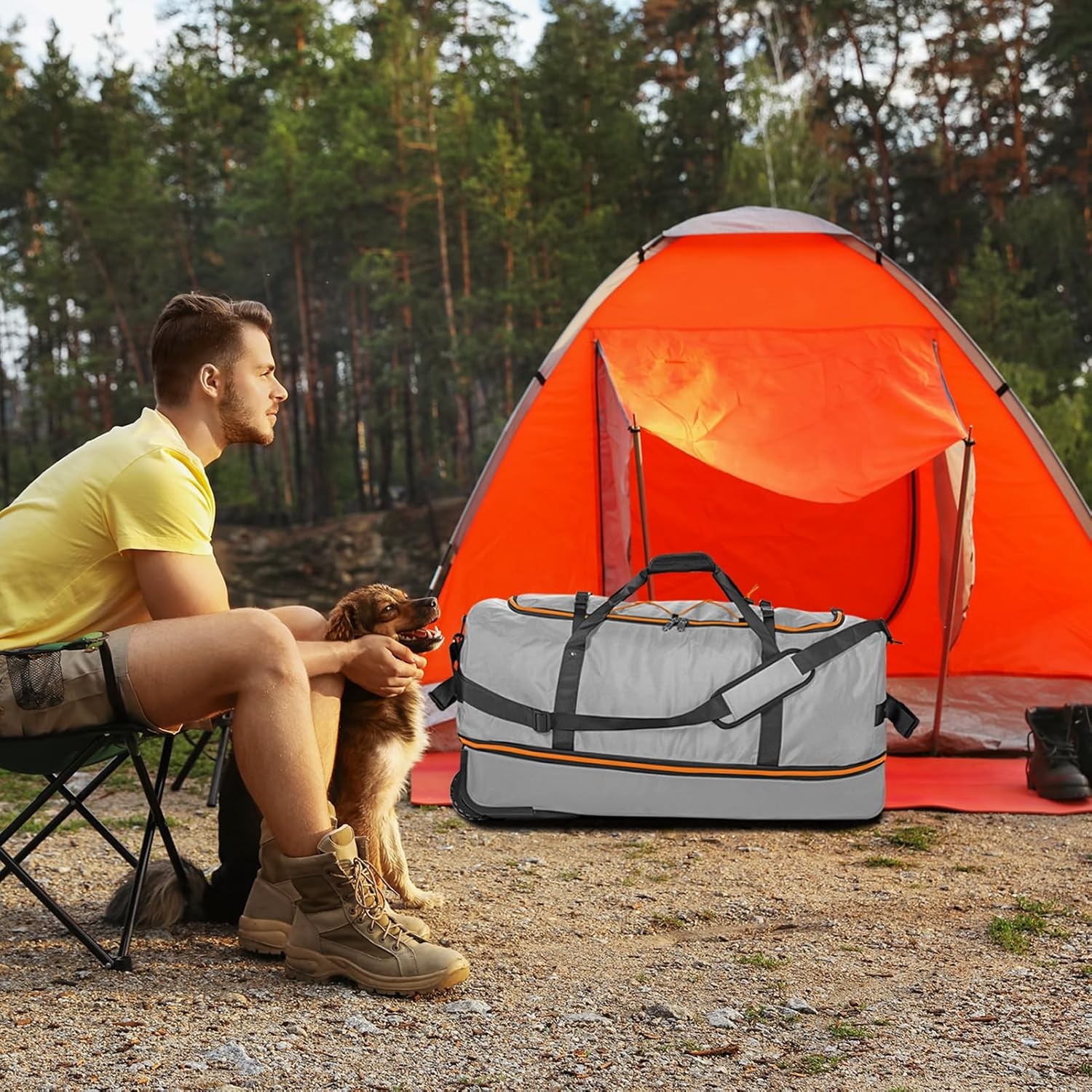 image:imageVomgomfom 32 SoftSided Foldable Wheeled Travel Duffel BagExpandable 110L to 140L Rolling Cargo Bag with 2 Wheels and Multiple PocketsBlackorangeGray