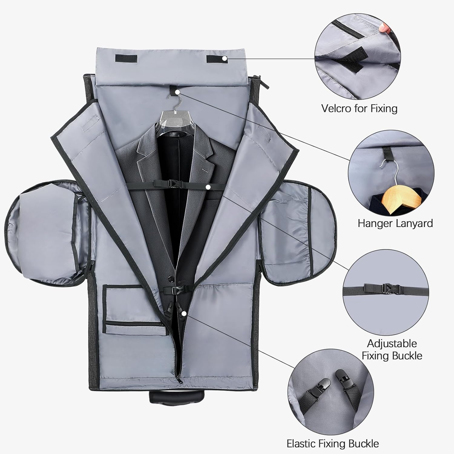 image:imageVomgomfom 45L Foldable Garment Bag with Removable Backpack amp Shoulder StrapsBusiness Travel Suit Bag with Separate Shoe CompartmentBlackBlack