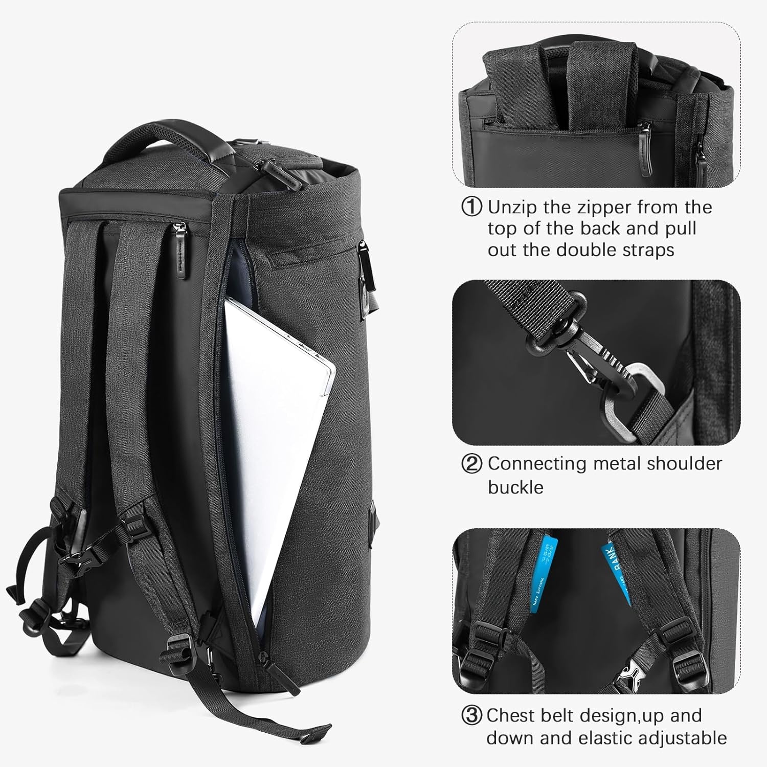 image:imageVomgomfom 45L Foldable Garment Bag with Removable Backpack amp Shoulder StrapsBusiness Travel Suit Bag with Separate Shoe CompartmentBlackBlack