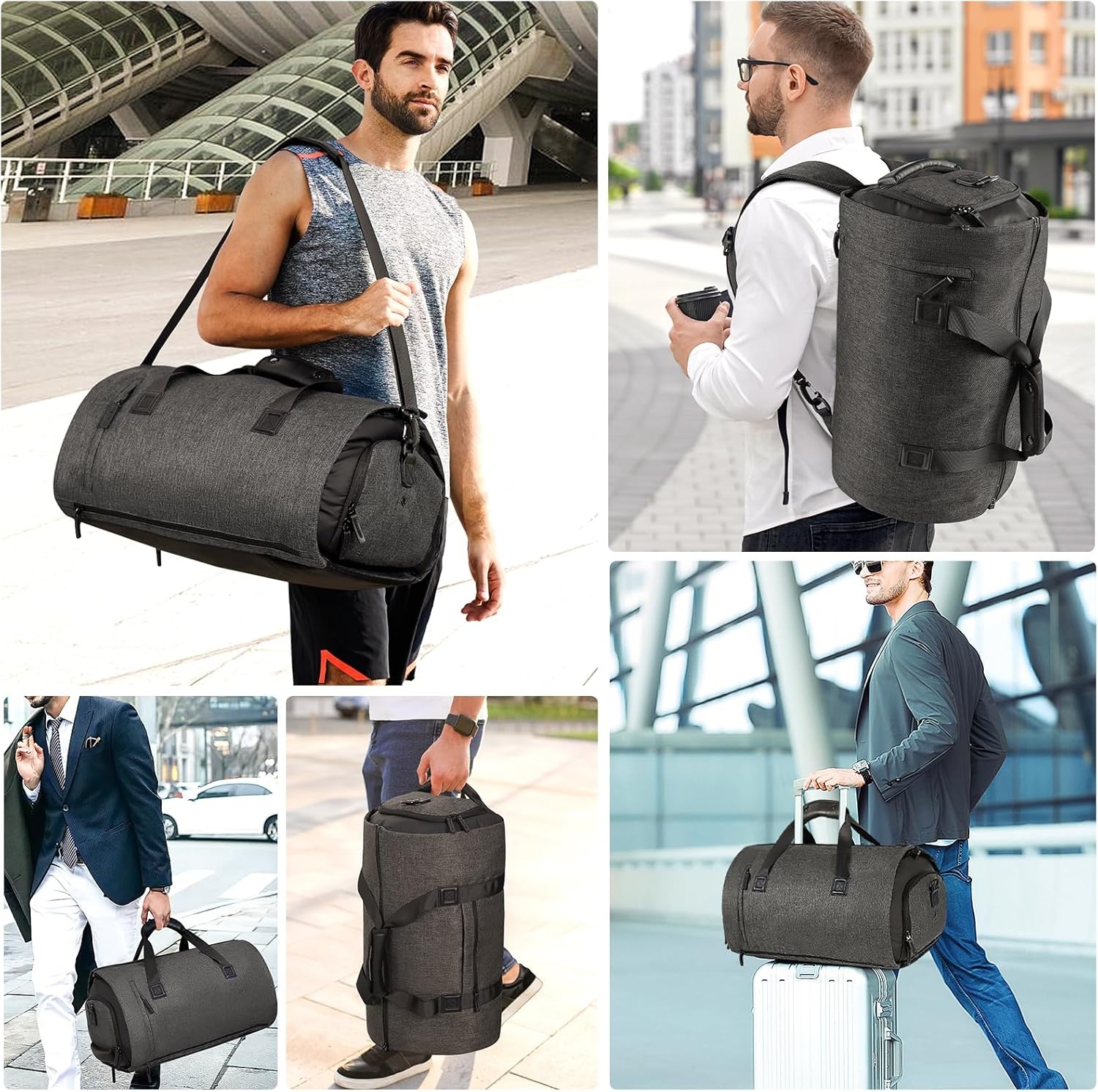 image:imageVomgomfom 45L Foldable Garment Bag with Removable Backpack amp Shoulder StrapsBusiness Travel Suit Bag with Separate Shoe CompartmentBlackBlack