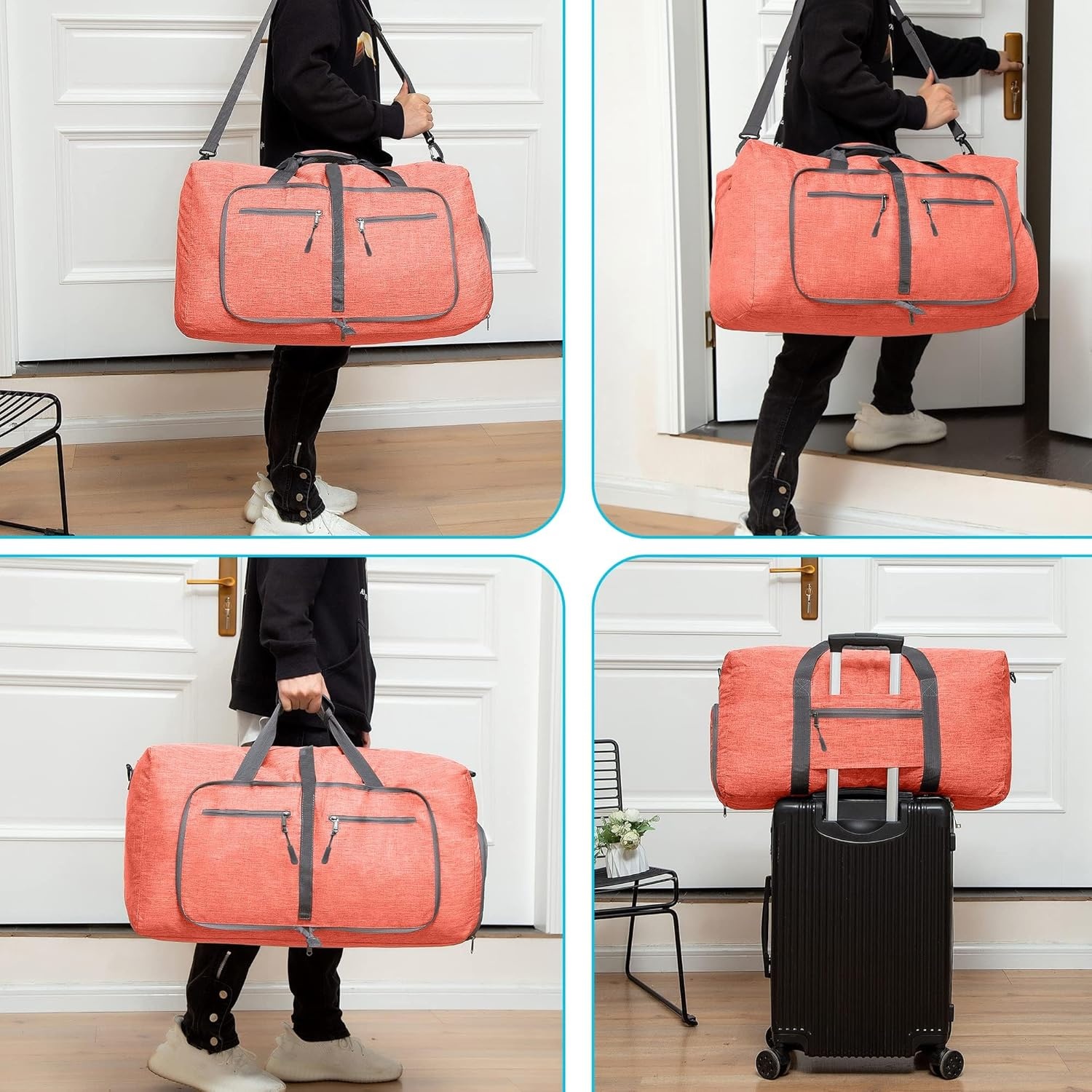 image:imageVomgomfom 65L85L115L Foldable Travel Duffle Bag Lightweight Checked Luggage with Shoe Compartment WaterResistant Weekender Overnight Bag for Men amp WomenN Pink