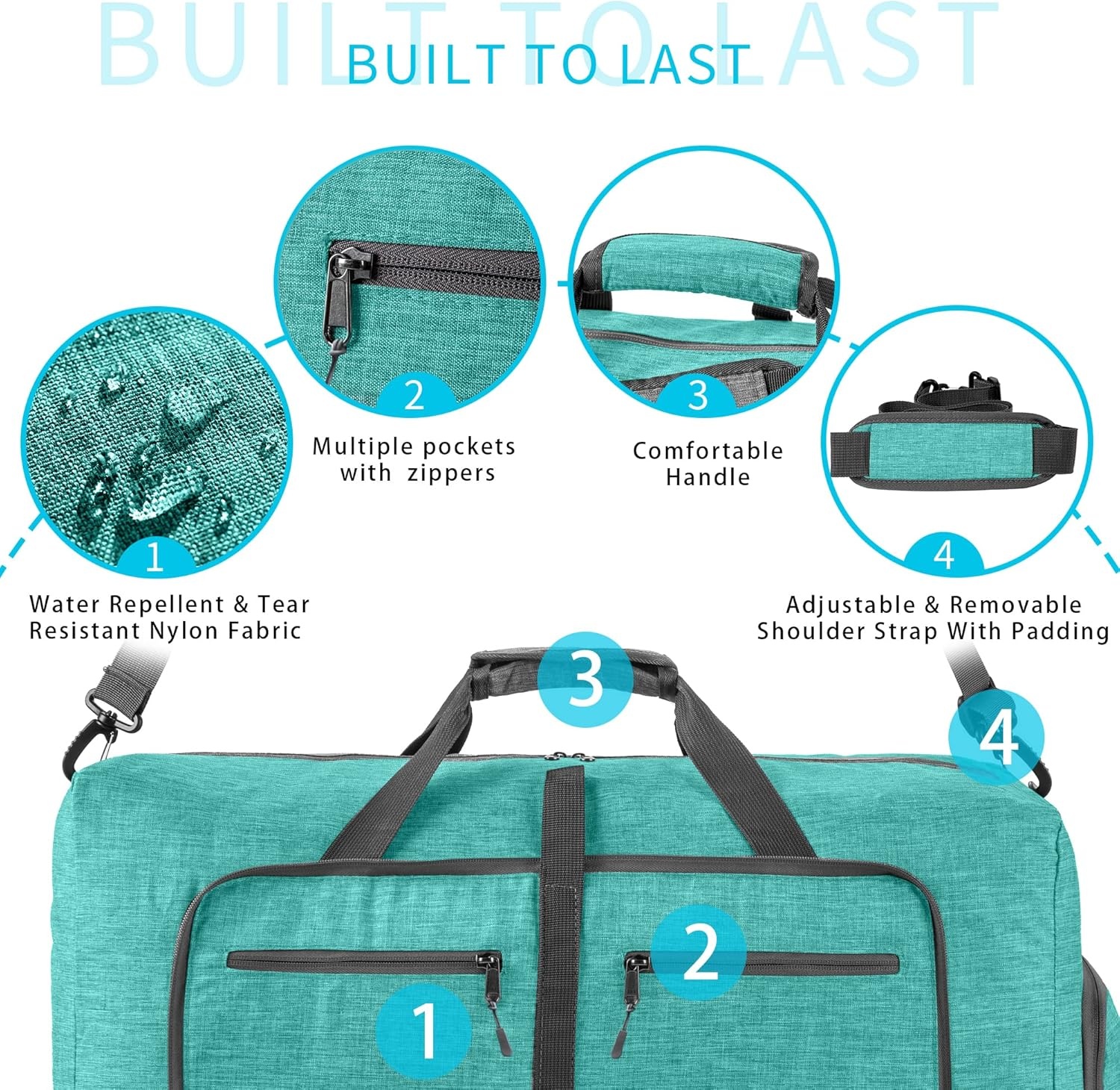 image:imageVomgomfom 65L85L115L Foldable Travel Duffle Bag Lightweight Checked Luggage with Shoe Compartment WaterResistant Weekender Overnight Bag for Men amp WomenG Mint Green
