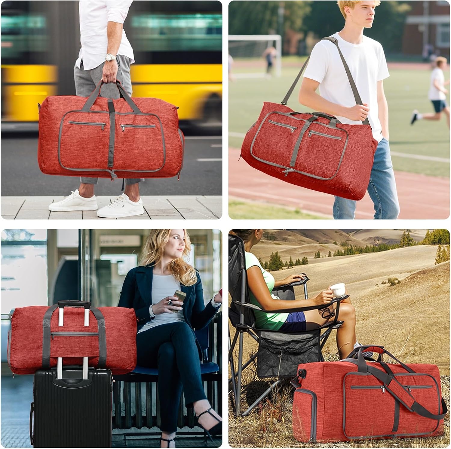 image:imageVomgomfom 65L85L115L Foldable Travel Duffle Bag Lightweight Checked Luggage with Shoe Compartment WaterResistant Weekender Overnight Bag for Men amp WomenO Red