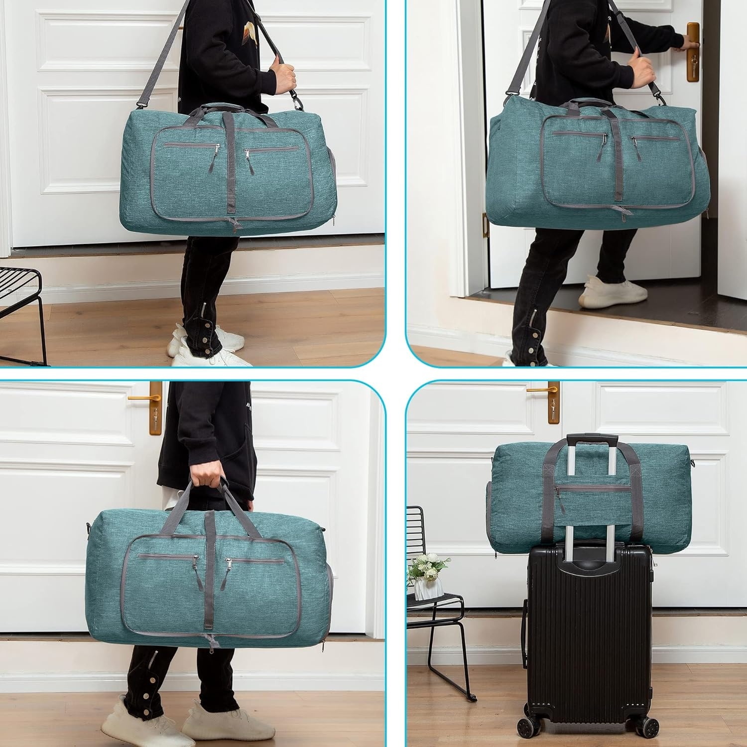 image:imageVomgomfom 65L85L115L Foldable Travel Duffle Bag Lightweight Checked Luggage with Shoe Compartment WaterResistant Weekender Overnight Bag for Men amp WomenF Green