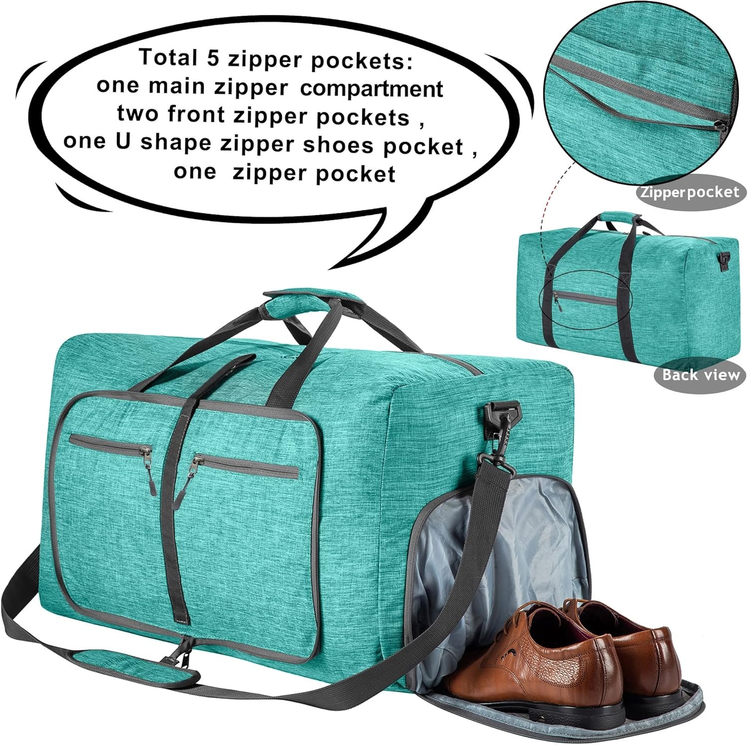 image:imageVomgomfom 65L85L115L Foldable Travel Duffle Bag Lightweight Checked Luggage with Shoe Compartment WaterResistant Weekender Overnight Bag for Men amp WomenG Mint Green