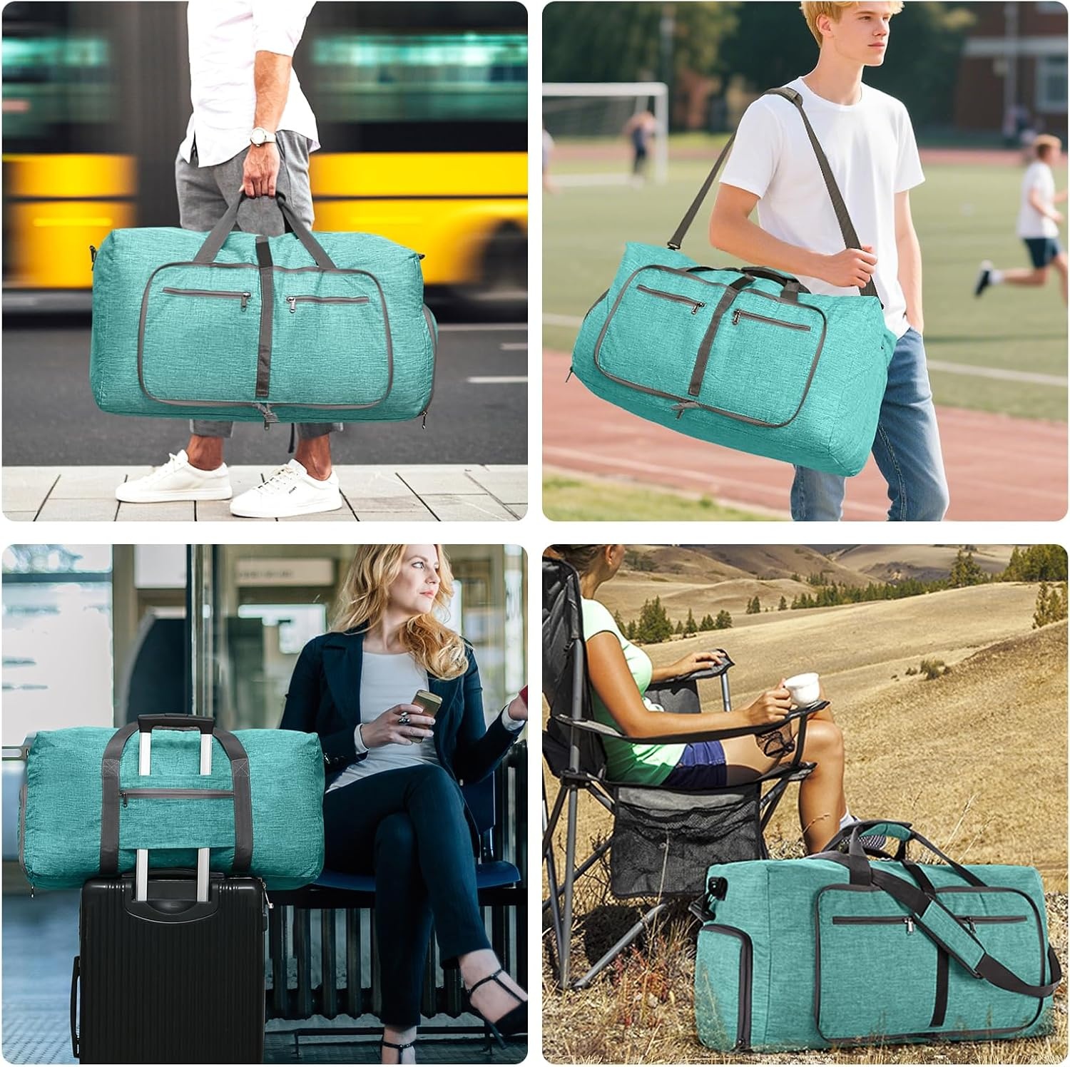 image:imageVomgomfom 65L85L115L Foldable Travel Duffle Bag Lightweight Checked Luggage with Shoe Compartment WaterResistant Weekender Overnight Bag for Men amp WomenG Mint Green