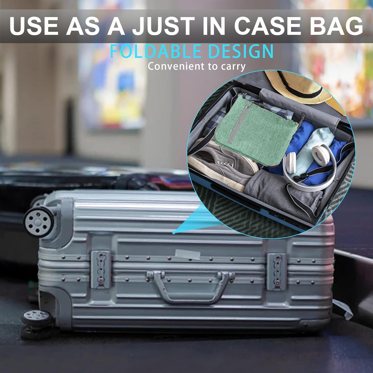image:imageVomgomfom 65L85L115L Foldable Travel Duffle Bag Lightweight Checked Luggage with Shoe Compartment WaterResistant Weekender Overnight Bag for Men amp WomenH Light Green