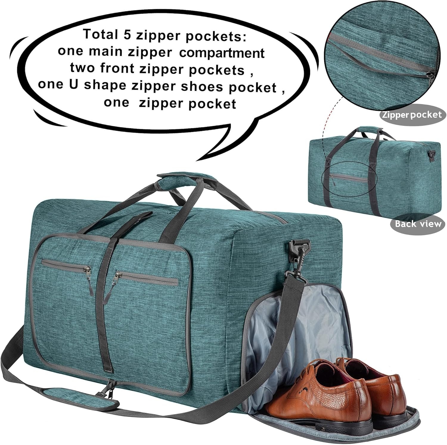 image:imageVomgomfom 65L85L115L Foldable Travel Duffle Bag Lightweight Checked Luggage with Shoe Compartment WaterResistant Weekender Overnight Bag for Men amp WomenF Green
