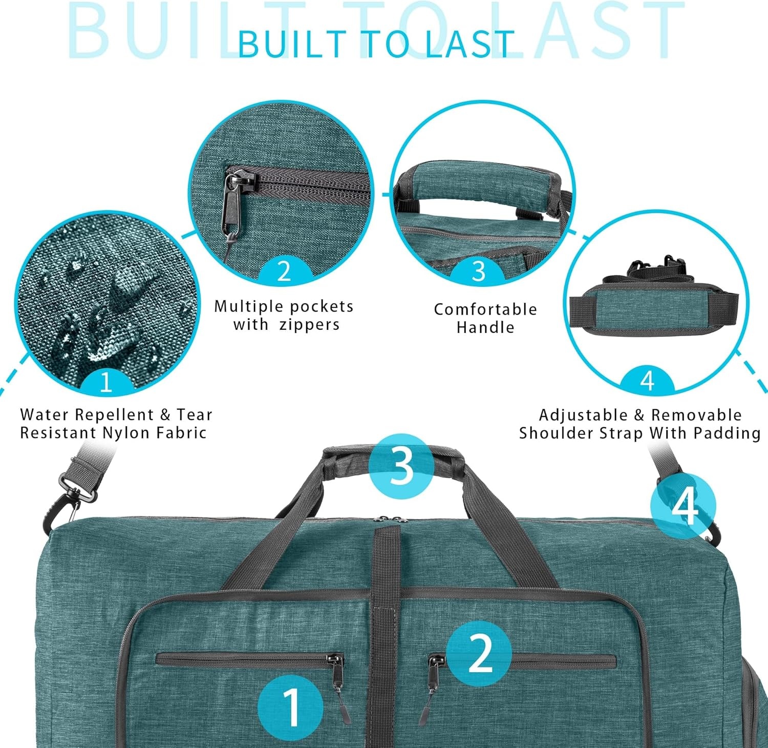 image:imageVomgomfom 65L85L115L Foldable Travel Duffle Bag Lightweight Checked Luggage with Shoe Compartment WaterResistant Weekender Overnight Bag for Men amp WomenF Green