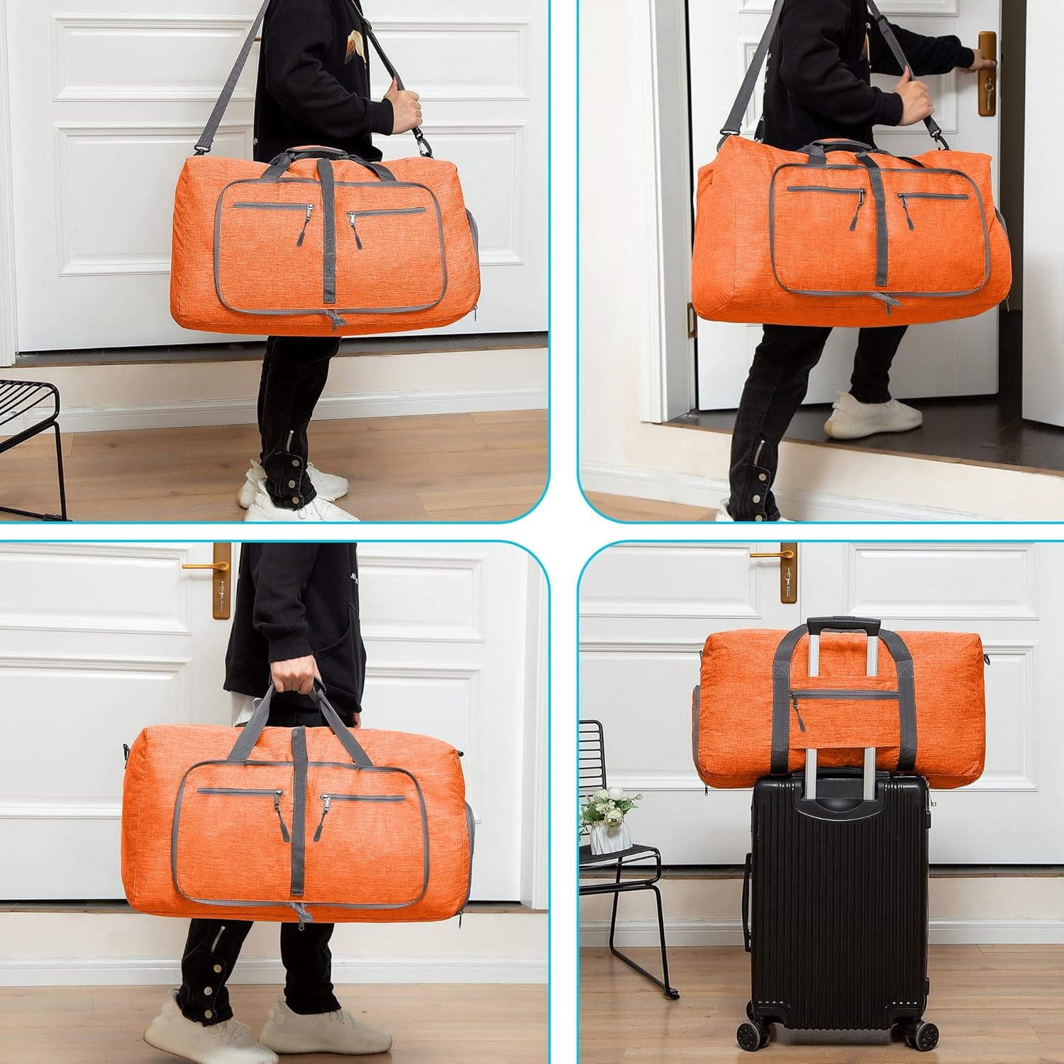 image:imageVomgomfom 65L85L115L Foldable Travel Duffle Bag Lightweight Checked Luggage with Shoe Compartment WaterResistant Weekender Overnight Bag for Men amp WomenL Orange