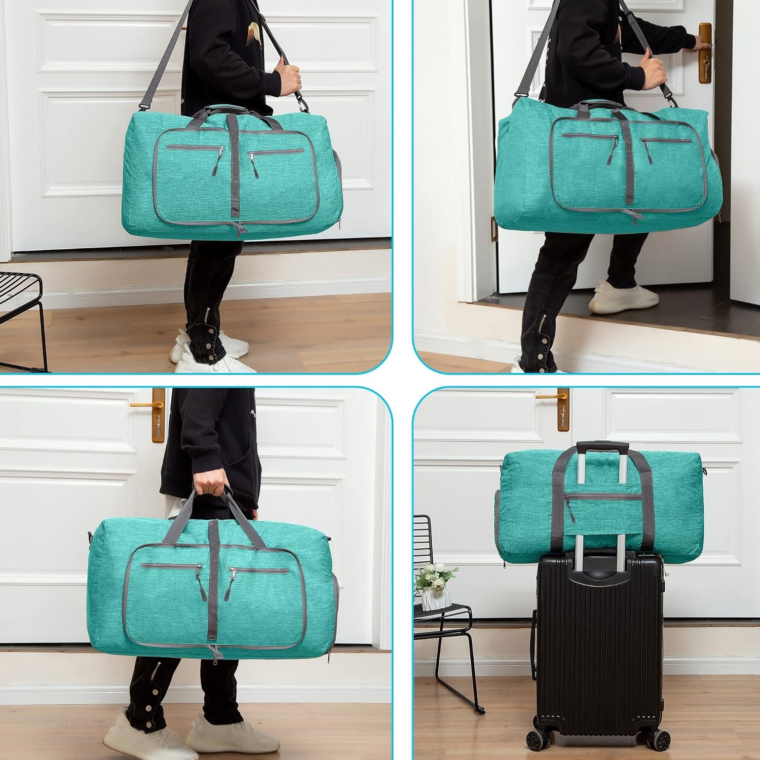 image:imageVomgomfom 65L85L115L Foldable Travel Duffle Bag Lightweight Checked Luggage with Shoe Compartment WaterResistant Weekender Overnight Bag for Men amp WomenG Mint Green