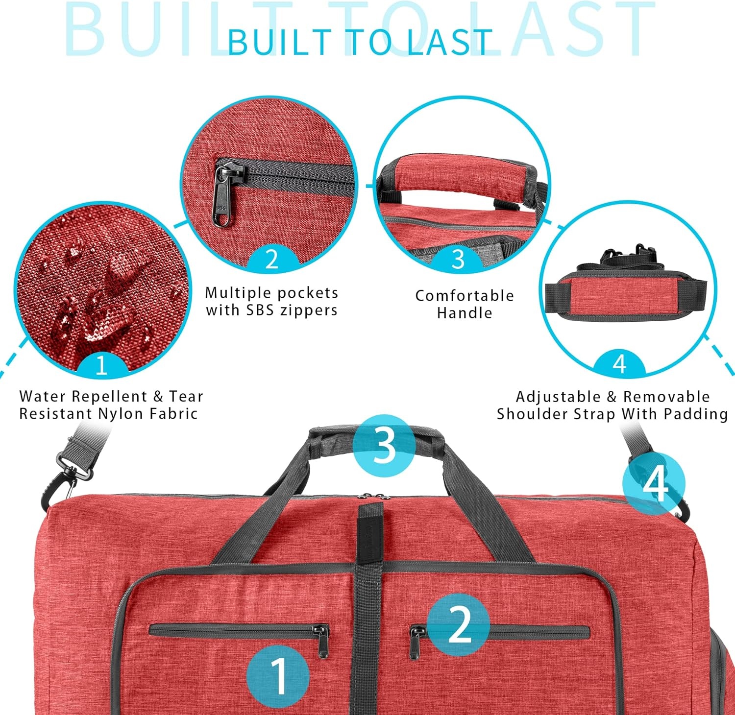 image:imageVomgomfom 65L85L115L Foldable Travel Duffle Bag Lightweight Checked Luggage with Shoe Compartment WaterResistant Weekender Overnight Bag for Men amp WomenO Red