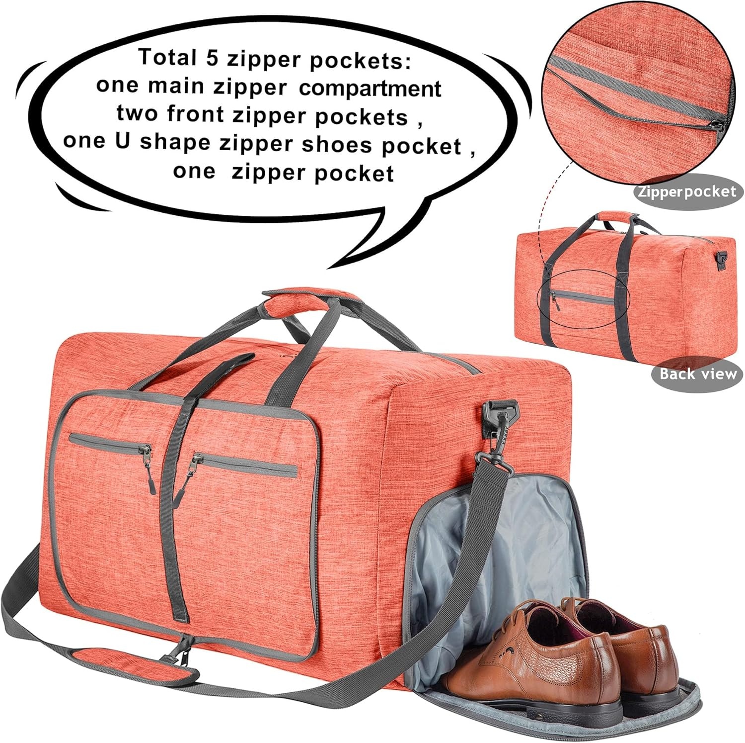 image:imageVomgomfom 65L85L115L Foldable Travel Duffle Bag Lightweight Checked Luggage with Shoe Compartment WaterResistant Weekender Overnight Bag for Men amp WomenN Pink