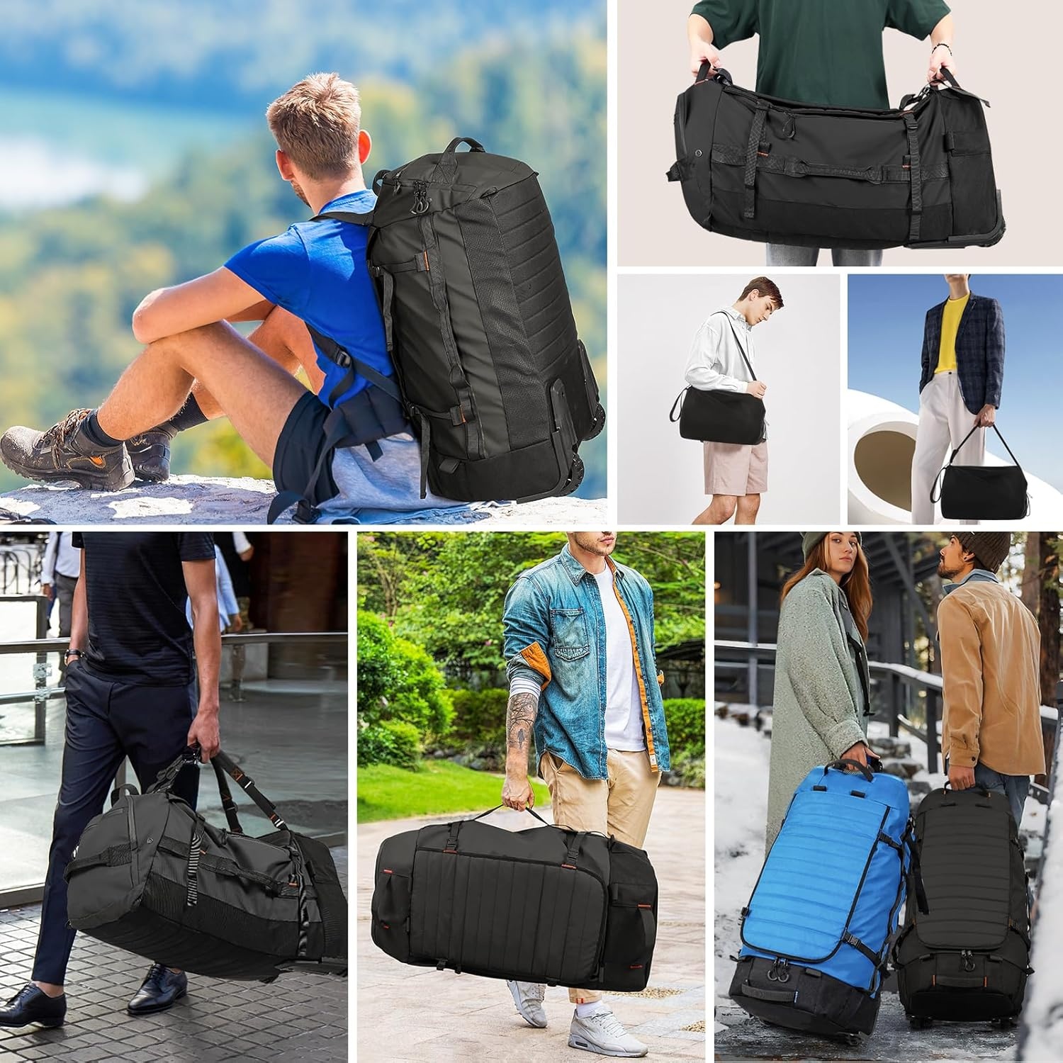 image:imageVomgomfom 86L Foldable Duffle Bag with Wheels Waterproof Rolling Travel Bag Collapsible Luggage No Telescopic Handle for Men Women Camping Sports Weekend TripsRedBlack