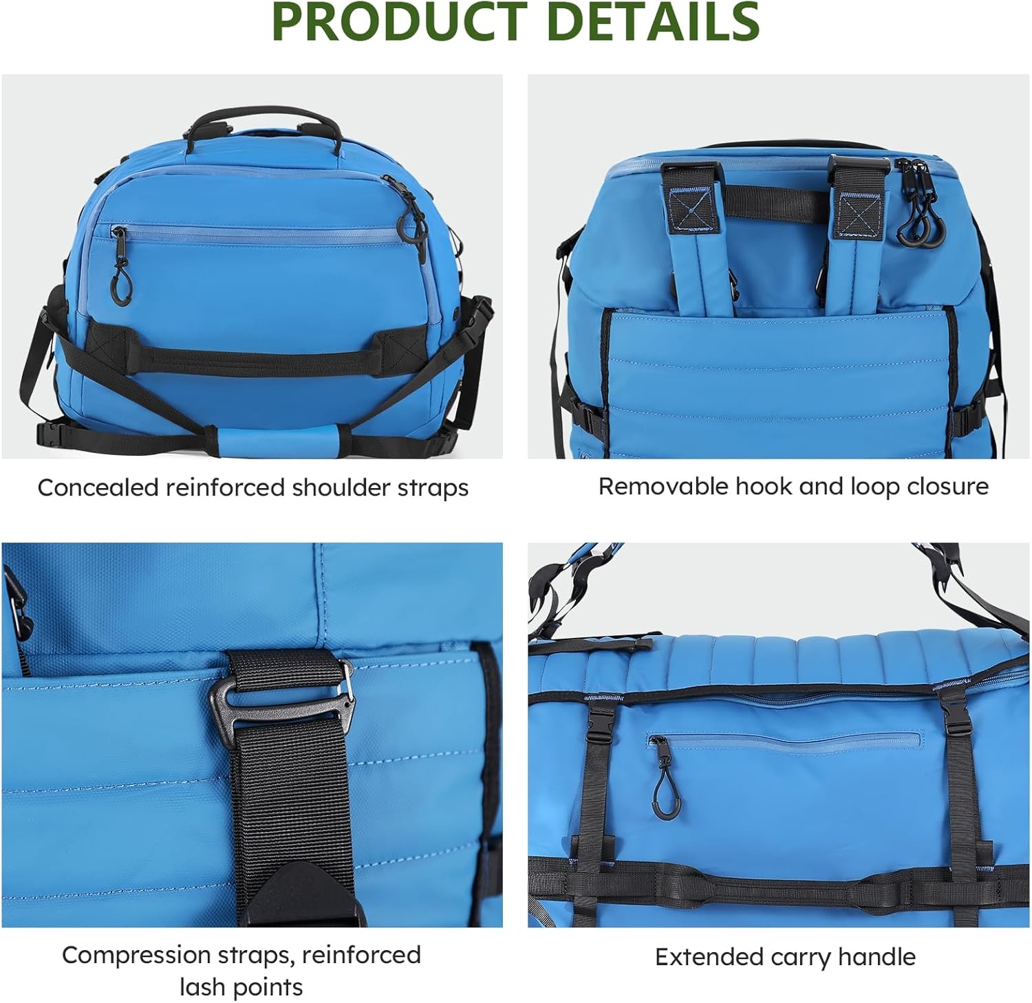 image:imageVomgomfom 86L Foldable Duffle Bag with Wheels Waterproof Rolling Travel Bag Collapsible Luggage No Telescopic Handle for Men Women Camping Sports Weekend TripsBlackBlue