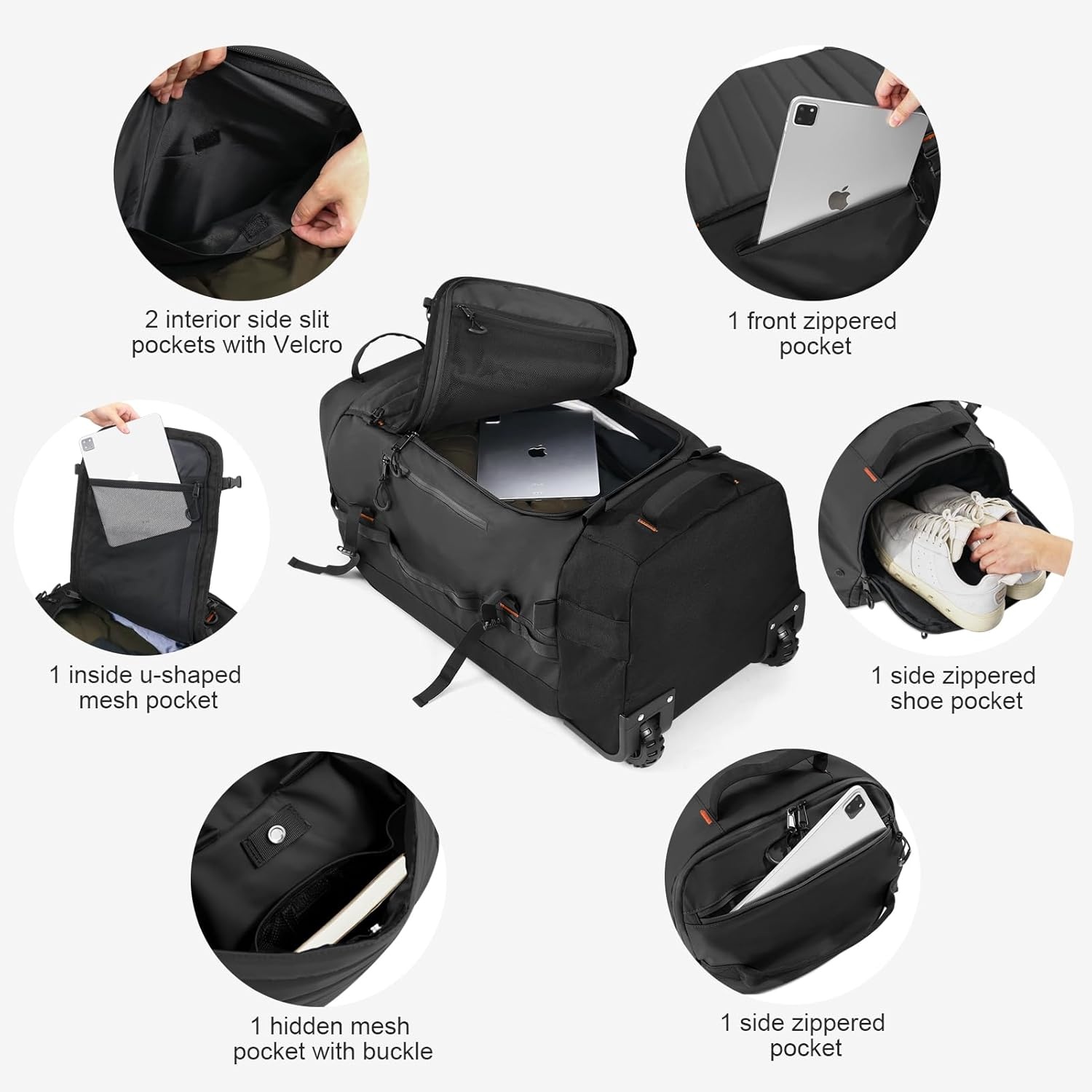 image:imageVomgomfom 86L Foldable Duffle Bag with Wheels Waterproof Rolling Travel Bag Collapsible Luggage No Telescopic Handle for Men Women Camping Sports Weekend TripsRedBlack