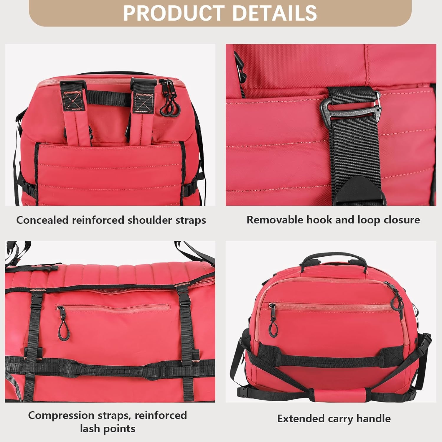 image:imageVomgomfom 86L Foldable Duffle Bag with Wheels Waterproof Rolling Travel Bag Collapsible Luggage No Telescopic Handle for Men Women Camping Sports Weekend TripsBlackRed