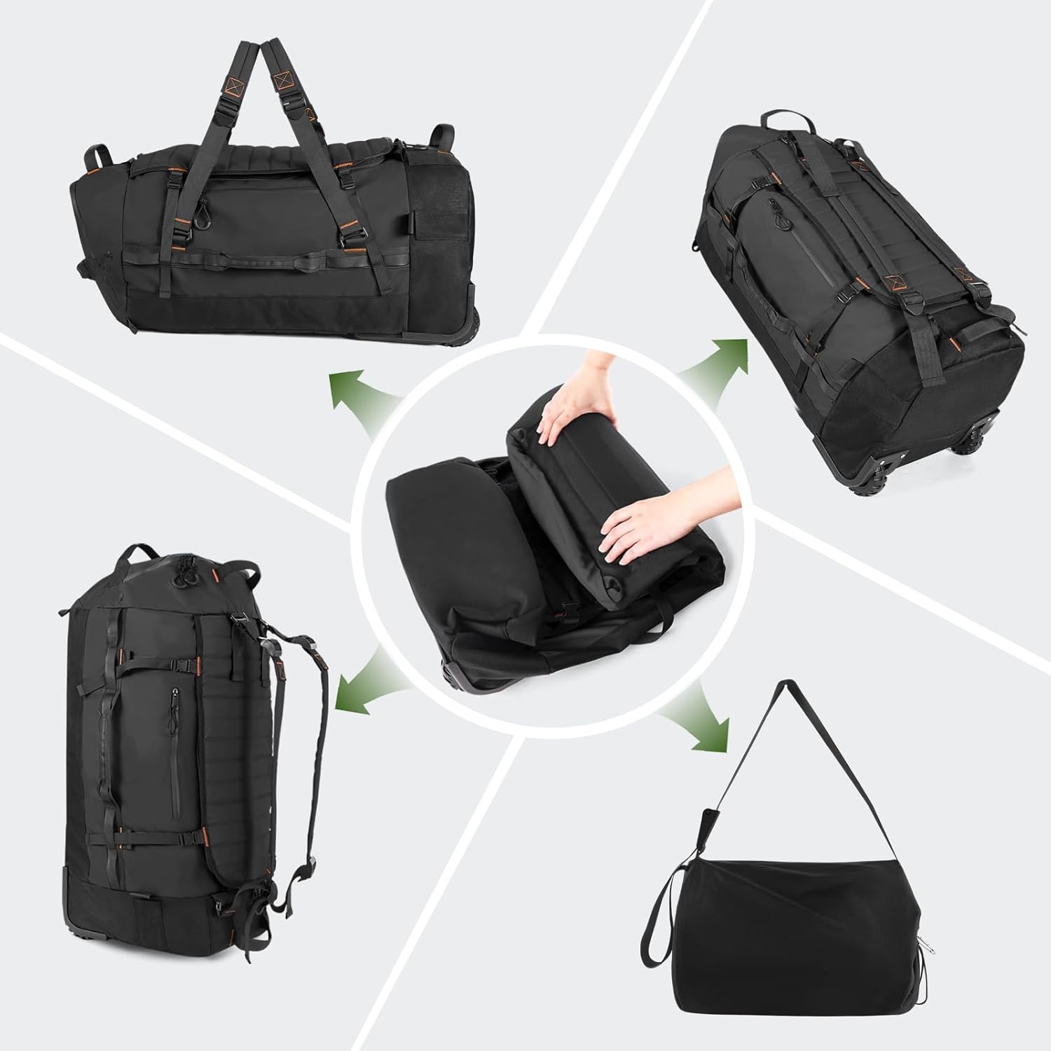 image:imageVomgomfom 86L Foldable Duffle Bag with Wheels Waterproof Rolling Travel Bag Collapsible Luggage No Telescopic Handle for Men Women Camping Sports Weekend TripsBlackBlack