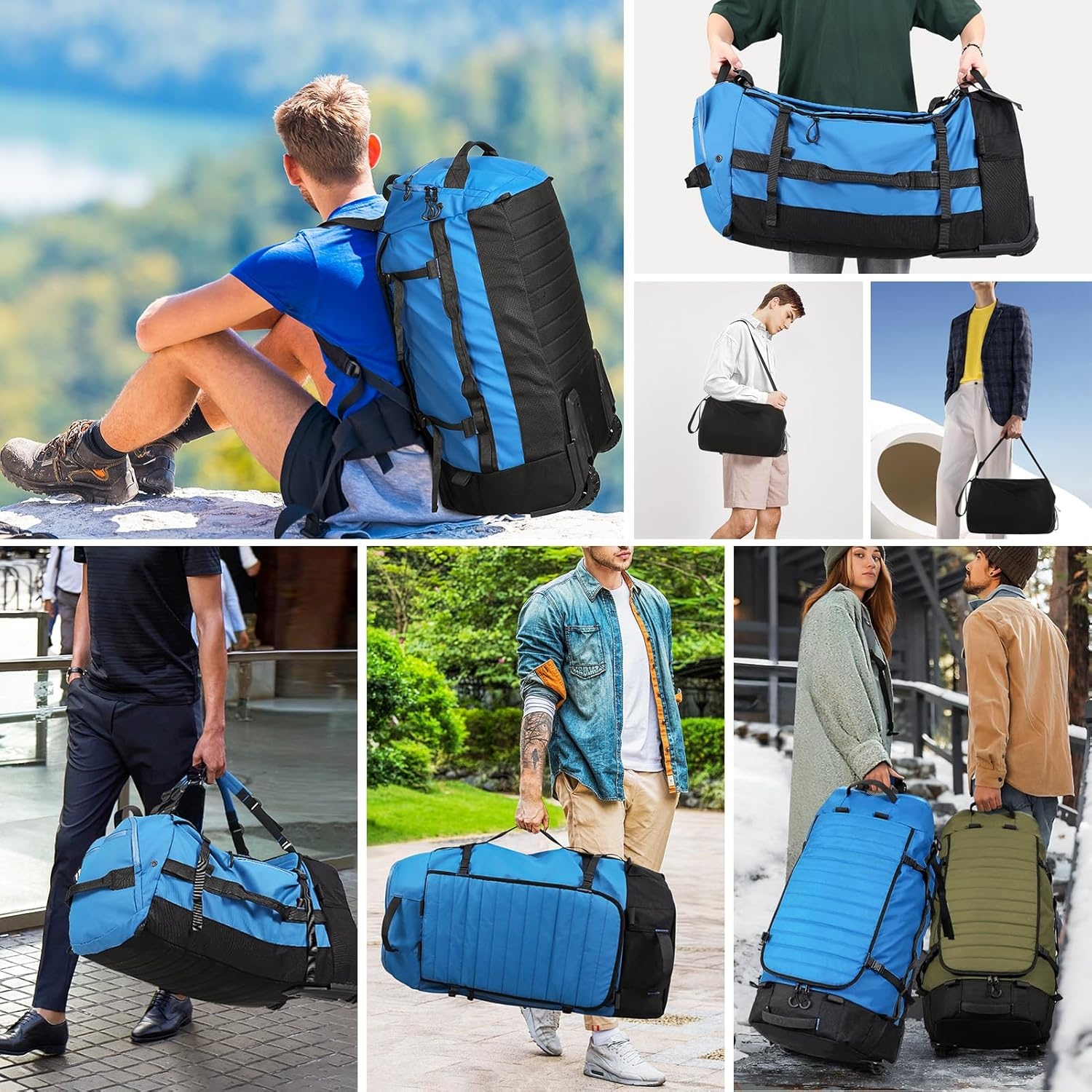 image:imageVomgomfom 86L Foldable Duffle Bag with Wheels Waterproof Rolling Travel Bag Collapsible Luggage No Telescopic Handle for Men Women Camping Sports Weekend TripsRedBlue