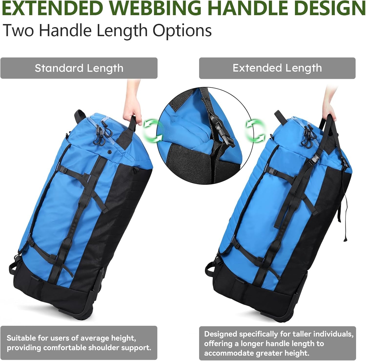 image:imageVomgomfom 86L Foldable Duffle Bag with Wheels Waterproof Rolling Travel Bag Collapsible Luggage No Telescopic Handle for Men Women Camping Sports Weekend TripsRedBlue
