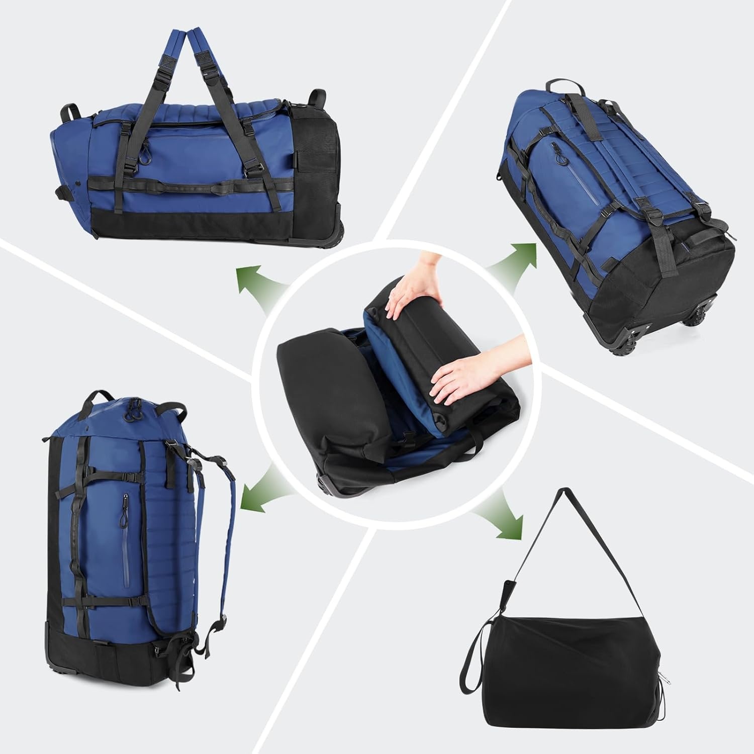image:imageVomgomfom 86L Foldable Duffle Bag with Wheels Waterproof Rolling Travel Bag Collapsible Luggage No Telescopic Handle for Men Women Camping Sports Weekend TripsRedNavy