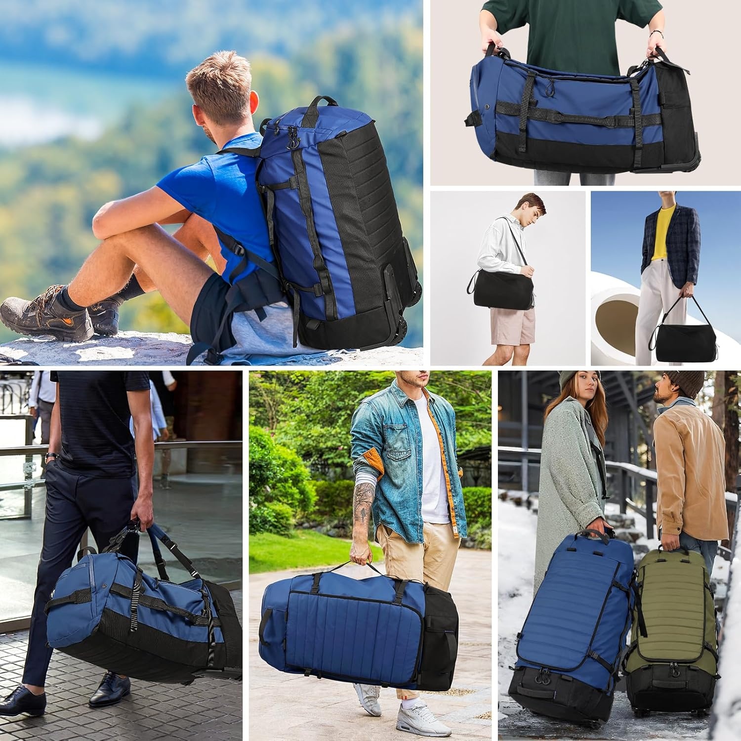image:imageVomgomfom 86L Foldable Duffle Bag with Wheels Waterproof Rolling Travel Bag Collapsible Luggage No Telescopic Handle for Men Women Camping Sports Weekend TripsRedNavy