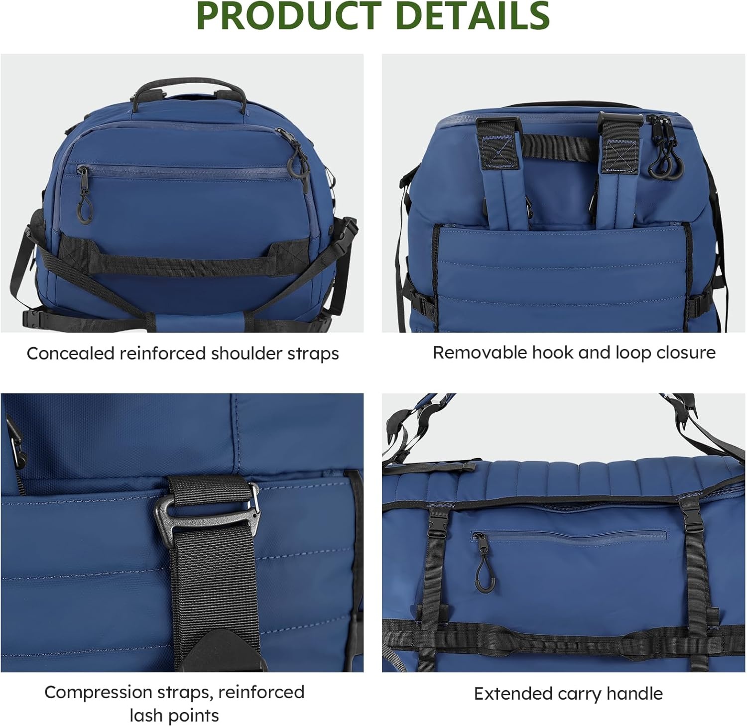image:imageVomgomfom 86L Foldable Duffle Bag with Wheels Waterproof Rolling Travel Bag Collapsible Luggage No Telescopic Handle for Men Women Camping Sports Weekend TripsBlackNavy