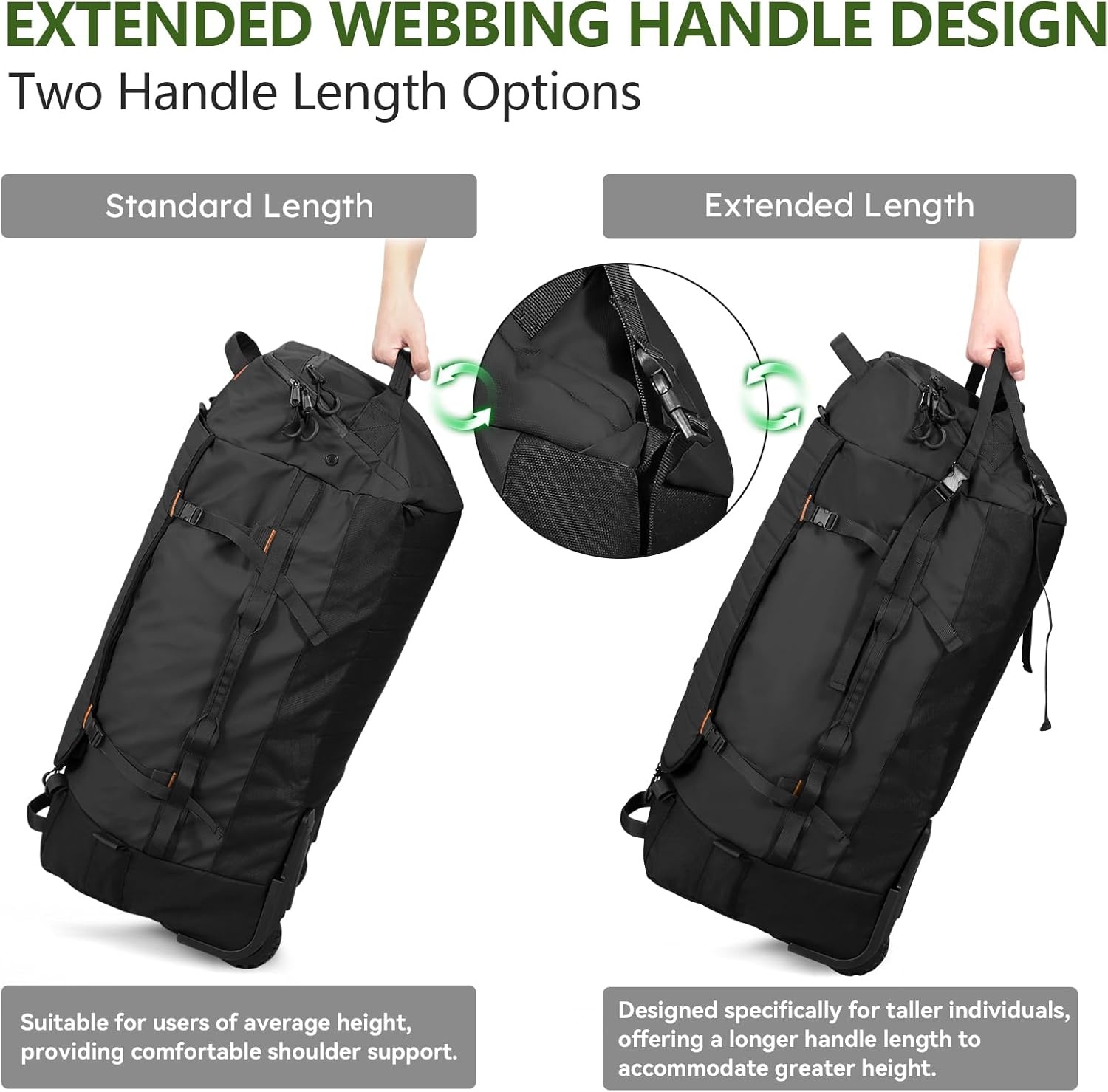 image:imageVomgomfom 86L Foldable Duffle Bag with Wheels Waterproof Rolling Travel Bag Collapsible Luggage No Telescopic Handle for Men Women Camping Sports Weekend TripsRedBlack