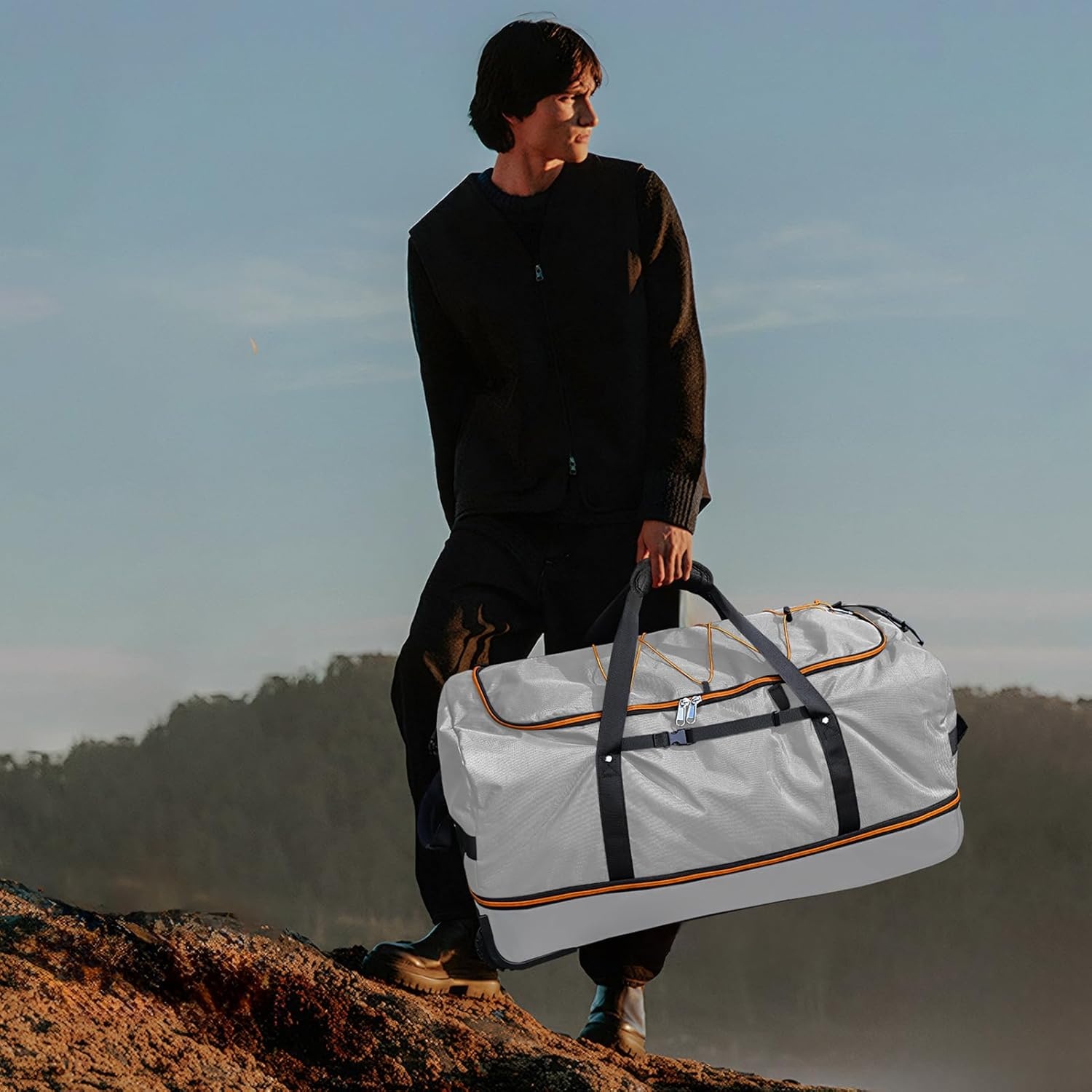 image:imageVomgomfom Wheeled Collapsible Duffel Bag110L140L Expandable Checked Luggage NoTelescopicHandle with AntiBurst Zipper amp Reinforced FrameBlackredGray