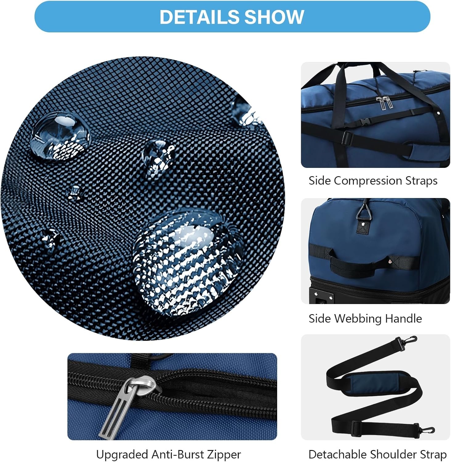 image:imageVomgomfom Wheeled Collapsible Duffel Bag110L140L Expandable Checked Luggage NoTelescopicHandle with AntiBurst Zipper amp Reinforced FrameBlackredNavy