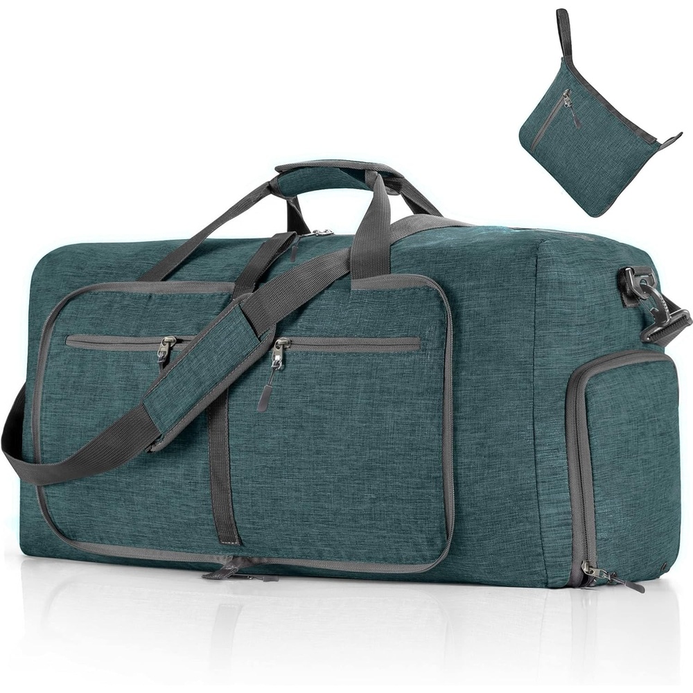 image:imageVomgomfom 65L85L115L Foldable Travel Duffle Bag Lightweight Checked Luggage with Shoe Compartment WaterResistant Weekender Overnight Bag for Men amp WomenF Green