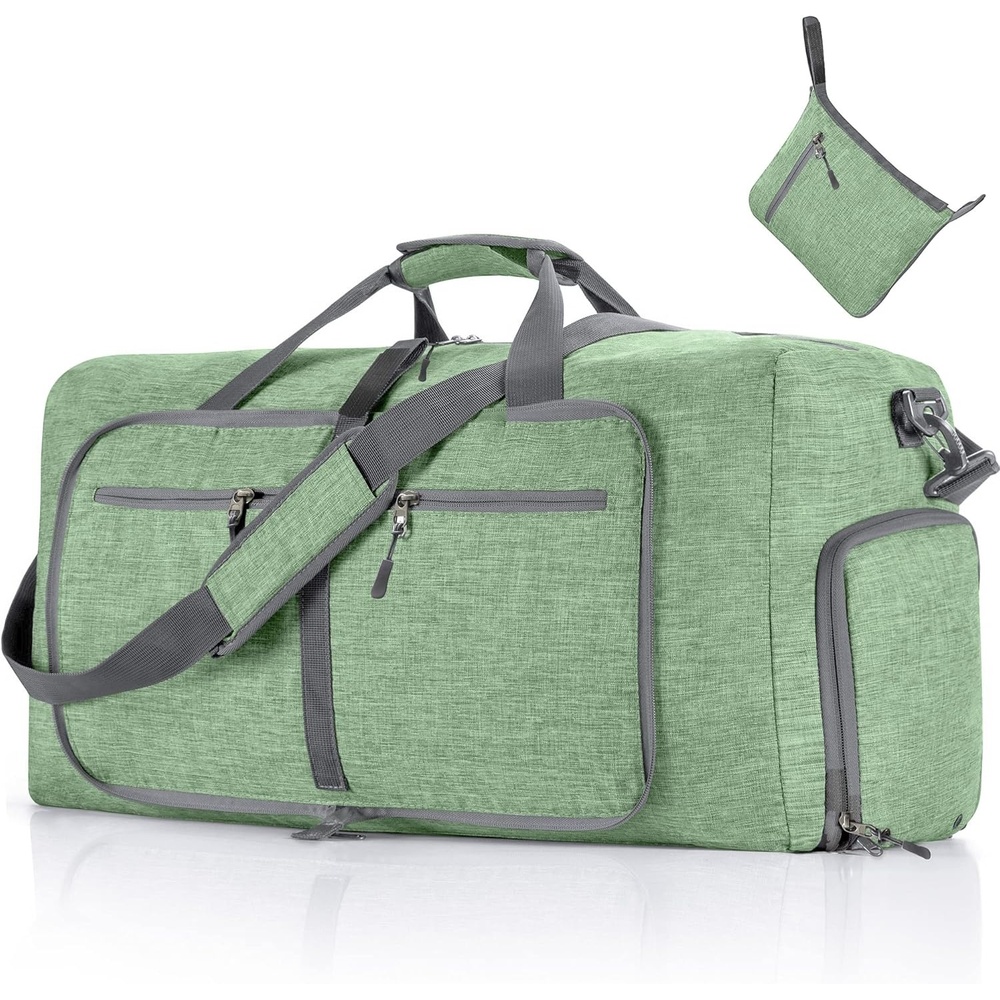 image:imageVomgomfom 65L85L115L Foldable Travel Duffle Bag Lightweight Checked Luggage with Shoe Compartment WaterResistant Weekender Overnight Bag for Men amp WomenH Light Green