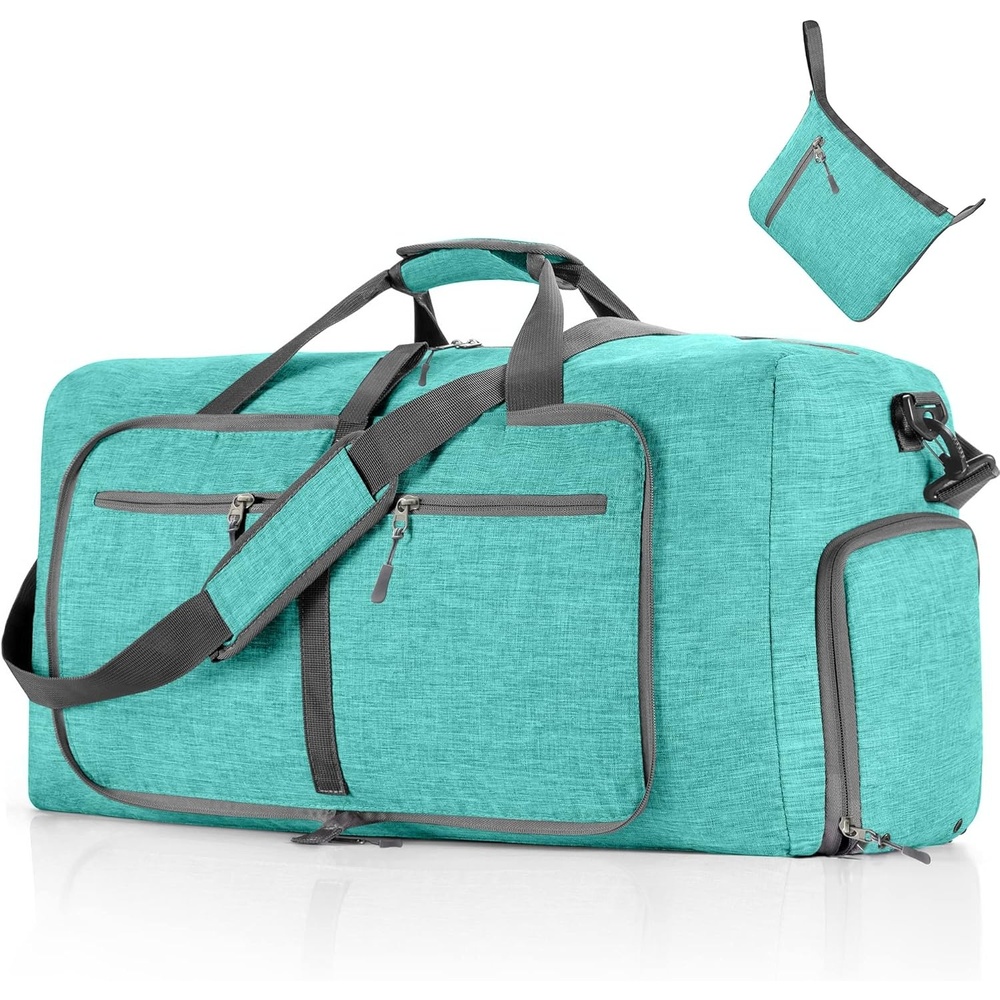 image:imageVomgomfom 65L85L115L Foldable Travel Duffle Bag Lightweight Checked Luggage with Shoe Compartment WaterResistant Weekender Overnight Bag for Men amp WomenG Mint Green