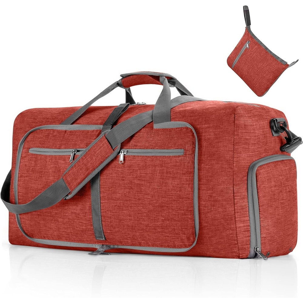 image:imageVomgomfom 65L85L115L Foldable Travel Duffle Bag Lightweight Checked Luggage with Shoe Compartment WaterResistant Weekender Overnight Bag for Men amp WomenO Red