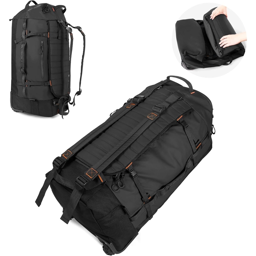 image:imageVomgomfom 86L Foldable Duffle Bag with Wheels Waterproof Rolling Travel Bag Collapsible Luggage No Telescopic Handle for Men Women Camping Sports Weekend TripsBlackBlack
