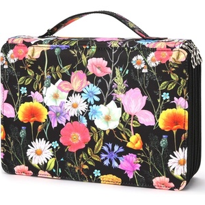 image:imageVomgomfom 200 Slots Pencil Bag 4Layer Zipper Portable Art Supply Organizer PU Leather Large Capacity Colored Pencil Case with Handle for 200 Watercolor Pens Gel Pens Green RoseE Black Flower