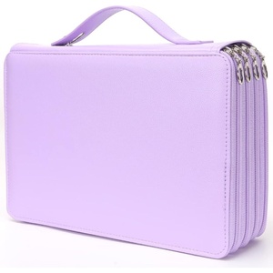 image:imageVomgomfom 200 Slots Pencil Bag 4Layer Zipper Portable Art Supply Organizer PU Leather Large Capacity Colored Pencil Case with Handle for 200 Watercolor Pens Gel Pens Green RoseR Purple