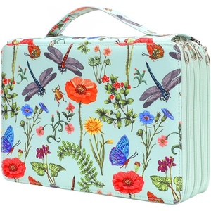 image:imageVomgomfom 200 Slots Pencil Bag 4Layer Zipper Portable Art Supply Organizer PU Leather Large Capacity Colored Pencil Case with Handle for 200 Watercolor Pens Gel Pens Green RoseK Pattern Green