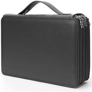 image:imageVomgomfom 200 Slots Pencil Bag 4Layer Zipper Portable Art Supply Organizer PU Leather Large Capacity Colored Pencil Case with Handle for 200 Watercolor Pens Gel Pens Green RoseO Black