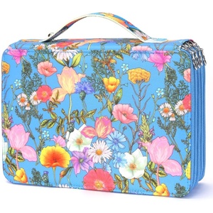 image:imageVomgomfom 200 Slots Pencil Bag 4Layer Zipper Portable Art Supply Organizer PU Leather Large Capacity Colored Pencil Case with Handle for 200 Watercolor Pens Gel Pens Green RoseF Blue Flower