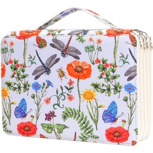 image:imageVomgomfom 200 Slots Pencil Bag 4Layer Zipper Portable Art Supply Organizer PU Leather Large Capacity Colored Pencil Case with Handle for 200 Watercolor Pens Gel Pens Green RoseI Pattern White