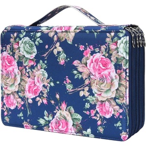 image:imageVomgomfom 200 Slots Pencil Bag 4Layer Zipper Portable Art Supply Organizer PU Leather Large Capacity Colored Pencil Case with Handle for 200 Watercolor Pens Gel Pens Green RoseC Blue Rose