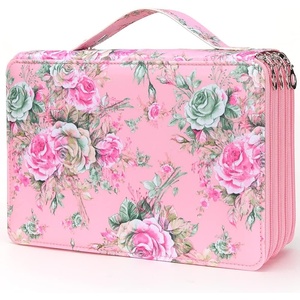 image:imageVomgomfom 200 Slots Pencil Bag 4Layer Zipper Portable Art Supply Organizer PU Leather Large Capacity Colored Pencil Case with Handle for 200 Watercolor Pens Gel Pens Green RoseD Pink Rose