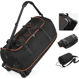 image:imageVomgomfom 32 SoftSided Foldable Wheeled Travel Duffel BagExpandable 110L to 140L Rolling Cargo Bag with 2 Wheels and Multiple PocketsBlackorangeBlackorange