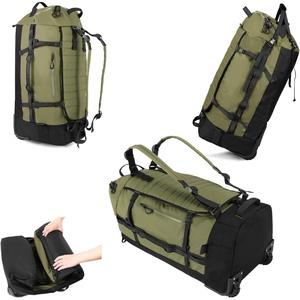 image:imageVomgomfom 86L Collapsible Wheeled Luggage with Removable Backpack StrapsWaterproof Rolling Duffle Bag with Quilted BaseArmy Green